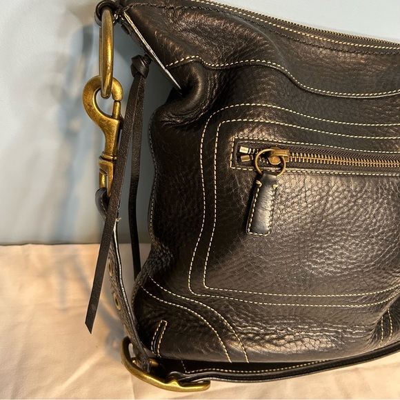 COACH 10399 Black pebbled leather adjustable strap heavy duty brass hardware - Picture 4 of 8